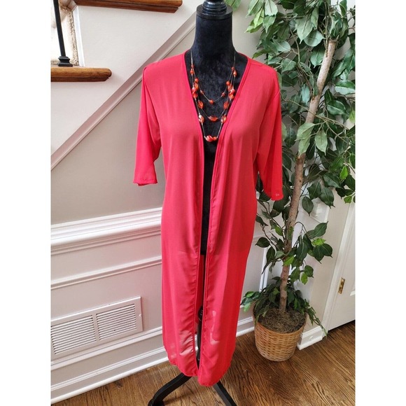 SHEIN Kimono Solid Red Polyester 3/4 Sleeve Open Front Knee Length Dress Size XL - Picture 9 of 9